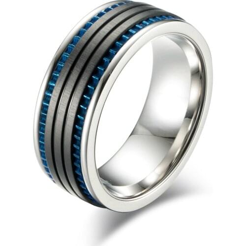 Simple Titanium Steel Drawing Black Space Blue Tooth Ring Mens Fashion Ring Jewelry Good Quality