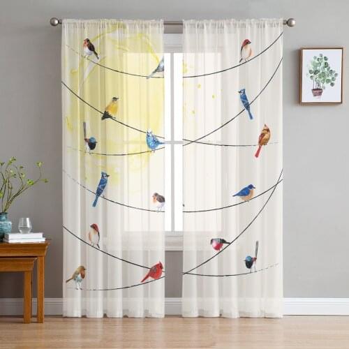 The Birds On The Wire Are Lovely Animals Curtains For Living Room Bedroom Transparent Tulle Curtains Window Drapes Sheer Curtain