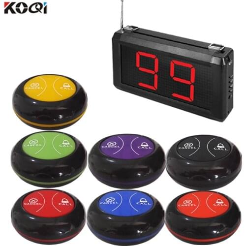 Waterproof 99 Channel Wireless Pager Restaurant Waiter Calling System 10pcs Call Transmitter Button 1pc Display Receiver 433MHz