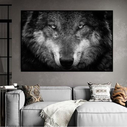 Modern Animal Wall Art Wolf Picture Canvas Painting Black and White Wolf Photo Canvas Print and Poster Home Room Art Wall Decor