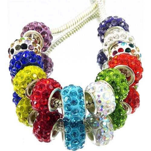 50Pcs/Lot 45 Colors Big Hole Sparkle Rhinestone Crystal Spacer Glass Beads Charms Fit Pandora Bracelet For Jewelry Making DIY
