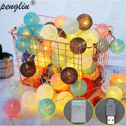 LED Cotton Ball Garland Night Lights String Christmas Xmas Outdoor Holiday Wedding Party Baby Bed Fairy Lights Decorations