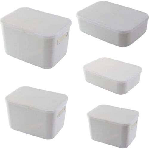 Japanese Plastic White Stackable Storage Box Bin with Clear Lid Handles Multifunctional Clothes Sundries Desktop Basket Home Cl