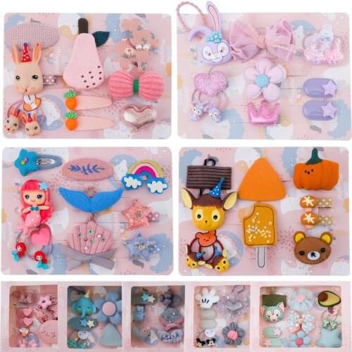 Popular Fairy Tale Cartoon Princess Hairpin Hair Band Childrens Hair Accessories Set Gift Box Luxury Birthday Gift