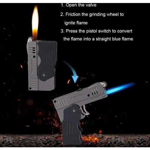 Double Flame Jet Pistol Lighter Free Fire Torch Unusual Lighter Windproof Turbo Refillable Butane Gas Lighter Gadgets For Men