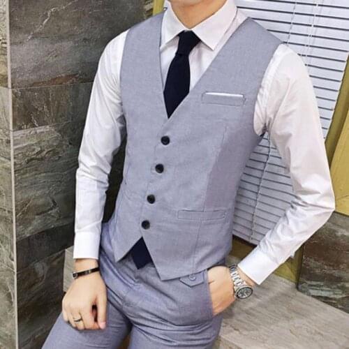 Vest Suit Single-breasted Slim-fit Polyester Men Fashion Formal Vest for Business Suits for Wedding Solid Color Best Vests