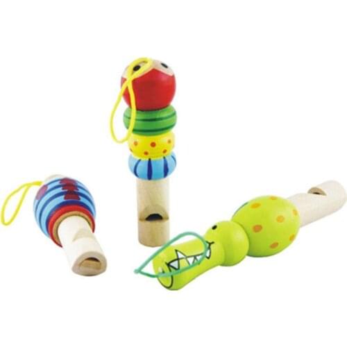 1Pcs Wooden Whistle Toys Cartoon Animal Whistle Key Hanger Early Education Music Instrument Toy for Baby Children Random Color
