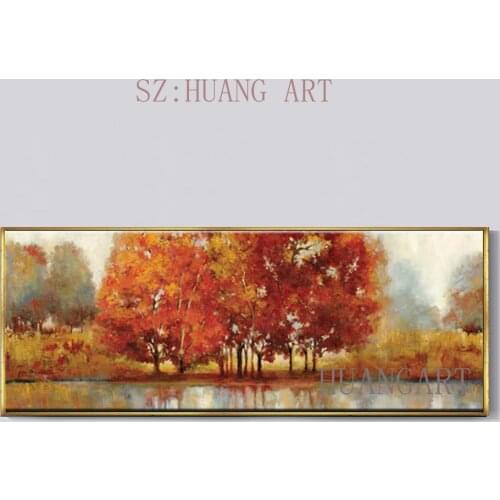 100% Hand Painted Gold Tree Painting Modern Gallery Oil Painting Wall Canvas Decor Art Beautiful Tree Scenery Oil Painting Deco