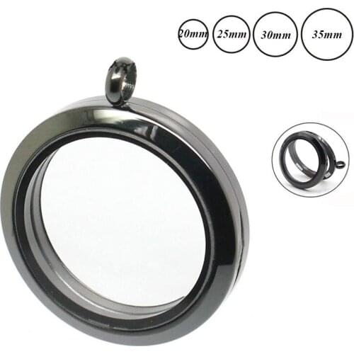 20MM 25MM Black Magnetic Floating Locket 316L Stainless Steel Floating Charms Memory Glass Locket Pendant for Women DIY Jewelry