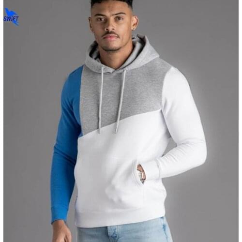 2019 Men Quick Dry Elastic Running Hoodie Gym Sport Training Fitness Sweatshirt Outdoor Sportswear Male Hooded Jacket Patchwork