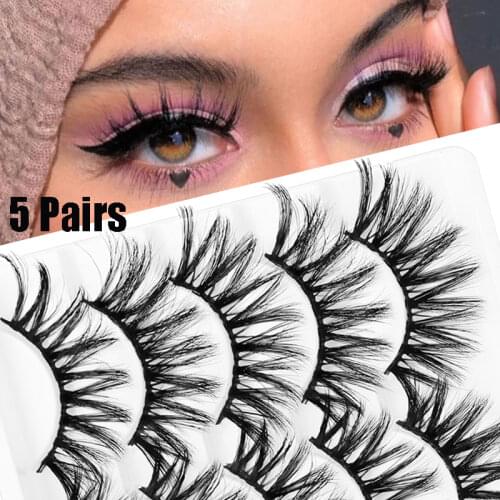 5 Pairs 3D Mink Fake Eyelashes Long Thick Natural False Eyelash Mink Hair Dramatic Messy Fluffy Wispy Lashes Makeup Tools
