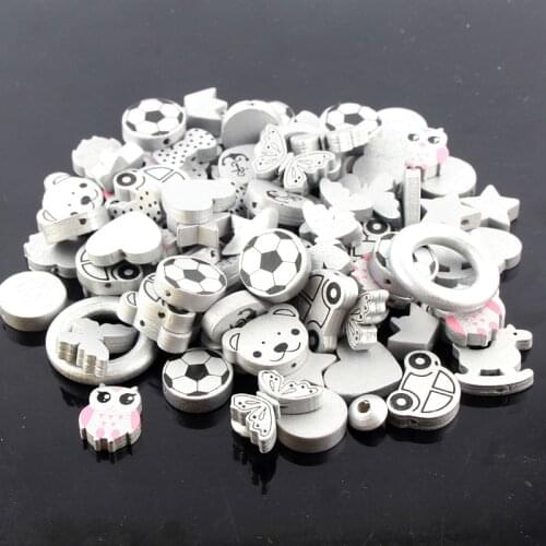 50pcs Mix Wooden Beads Sliver Color Spacer Beads Wood Beads for jewelry Making DIY Baby Rattle houten kralen Pacifier Clip