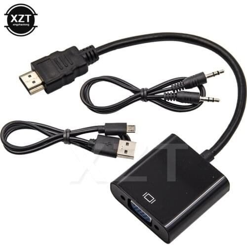 HDMI to VGA Adapter with 3.5mm Jack AUX Audio USB Power Supply Cable Male To Famale Converter 1080P Digital to Analog Video