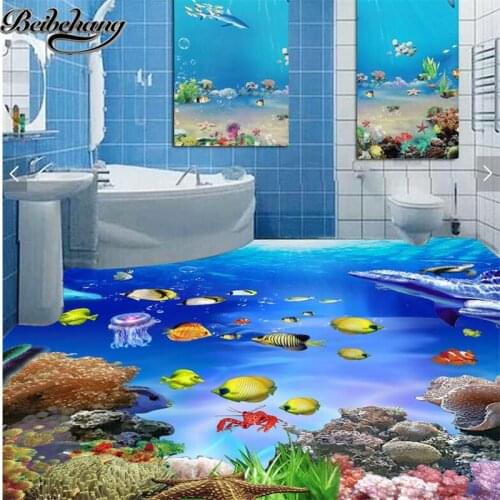 Beibehang Large custom 3d self - adhesive waterproof floor stickers sea world bathroom bathroom 3D stereo floor film