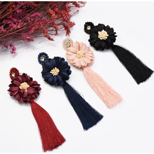 Boho Flower bead Long Drop Dangle Fringe Earrings Vintage Women CrystaTassel Earrings Statement Brand Jewelry Female Accessories