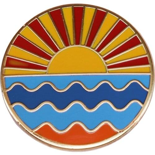 Sunlight sea Waves Across the Ocean Sunrise Sunset pin retro minimalism designs brooch