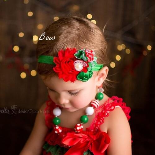 Baby Hair Accessories Girls Big Flower Handmade Headband Elastic Christmas Red Green Pearl Headbands