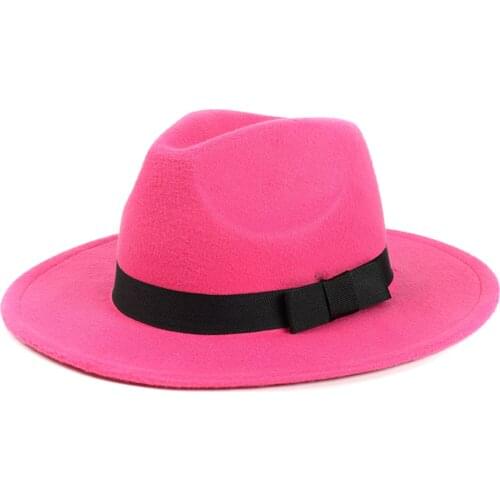 Womens Stylish Top Hat Crushable Wool Felt Outback Hat British Style Headgear Wide Brim Belt Cap Best Sale-WT