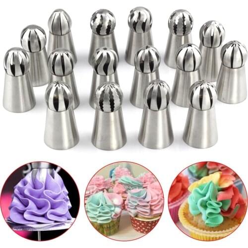 16pcs/set 304 stainless steel pastry nozzles icing piping tips set russian Round ball head wavy cake decoration tools