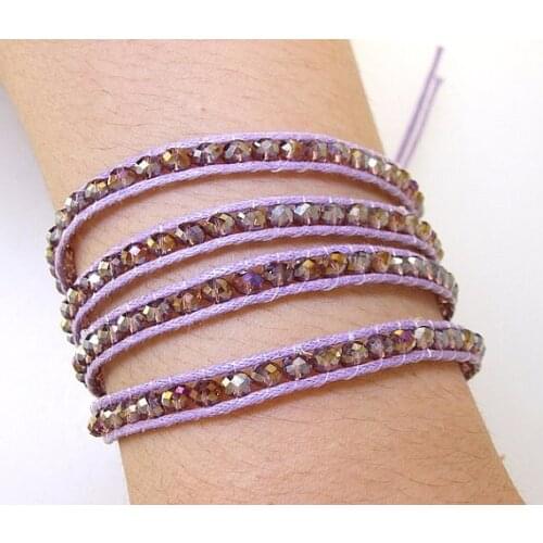 Lavender Crystal Glass Faceted Wrap Bracelet Line Wrap Woven Button Handmade Jewelry Wrap Bracelet Necklace Waist