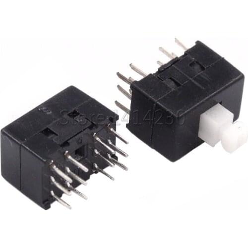 10Pcs DC30V/0.1A Multifunctional Mini Switch Double Row 12 pins self-locking 8.5x8.5x13mm Square Head Black Dual Control Button