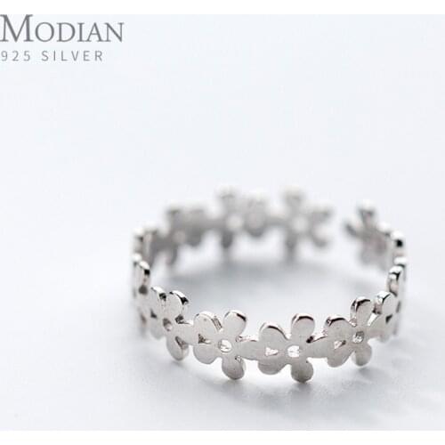 Modian Genuine 925 Sterling Silver Open Adjustable Lovely Plant Ring for Women Stackable Tiny Flower Ring Fine Jewelry Bijoux