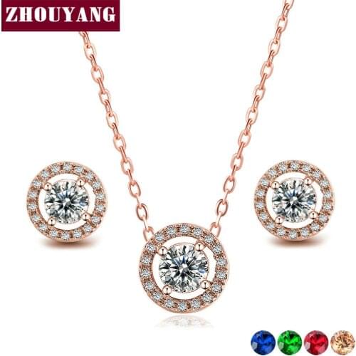 ZHOUYANG Jewelry Sets For Women Round Micro Mosaic Cubic Zirconia Wedding Party 2pcs Necklace Earrings Fashion Jewelry S423 S431