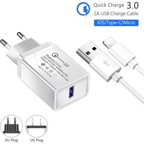 Wall Charger With Cable For Apple iPhone Android Micro USB Stable Cable Quick Charge 3.0 USB Power Adapter High Quality