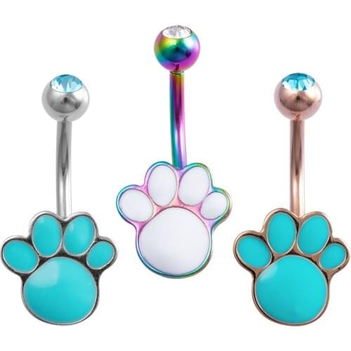 1pc Paw Navel Ring Belly Button Rings Belly Piercing Bar Dangling Ombligo Party Surgical Steel Sexy for Woman Body Jewelry 14g