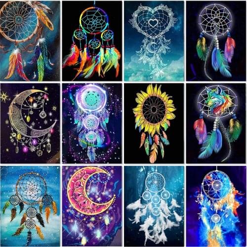 Full Square 5D Diy Diamond Painting Dream Feather Cross Stitch Kit Diamond Embroidery Landscape Mosaic Needlework Decor For Home