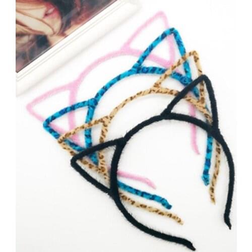 New Fashion Women Cute Cat Kitty Kitten Ears Metal Headband Velvet Leopard Hair Band Cosplay Party Gift