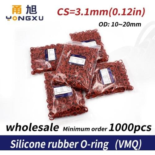 1000PCS/lot Red Silicon wholesale VMQ 3.1mm Thickness OD10/11/12/13/14/15/16/17/18/19/20mm O Ring Seal Rubber Gasket Rings