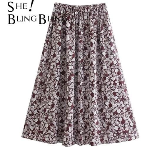 SheBlingBling Chic Floral Print Casual Beach Long Maxi Skirt Summer Elastic High Waist A-Line Swing Skirt for Women Jupe Femme