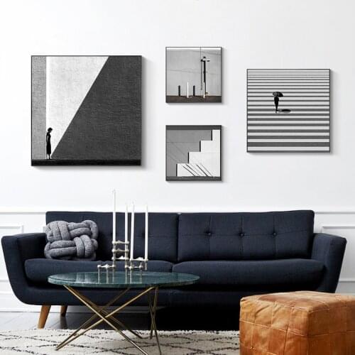 Nordic simple modern black and white building figure porch living room study mural poster print picture decorative picture