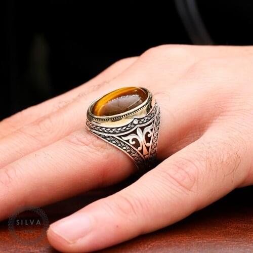 Tiger Eyes Stone Original 925 Silver Mens ring. Mens Jewelry Stamped With Silver Stamp 925 All Sizes Are Available