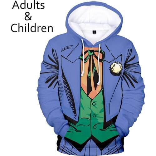 Joker 3D Hoodies Men Women Fake two pieces Sweatshirt Fashion Kids pullovers Casual Joker 3D boys girls Casual purple Hooded