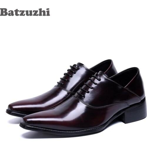 Batzuzhi Formal Leather Shoes Men Fashion Pointed Toe Genuine Leather Men Shoes Lace-up Business Party Shoes Male Zapatos Homb