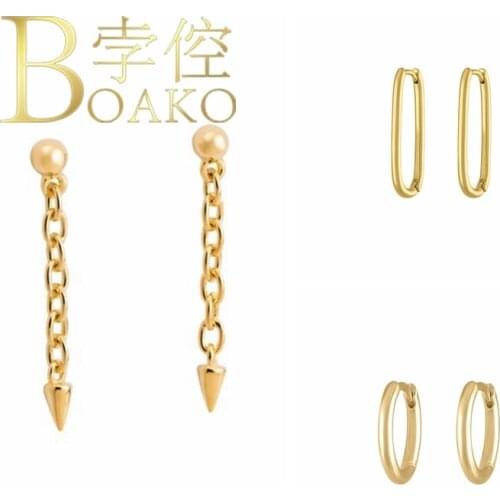 BOAKO Punk Style Earrings For Women 925 Sterling Silver Pendientes Mujer Earrings Dangle Серьги Earcuff Серьги Женские #9.5