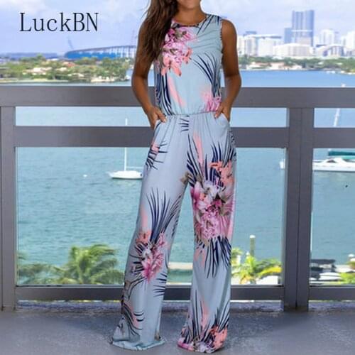 Rompers Women Clothing Jumpsuits Summer Printed Tank Clothes Pockets Black One Piece Outfits Women Wide Leg Suits Fashion 2021