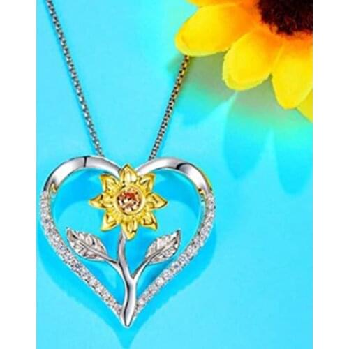 You Are My Sunshine Necklace For Women Sunflower Heart Pendant Necklace Statement White Gold Color Bridal Wedding Jewelry Gifts