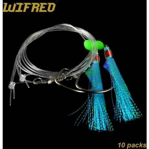 10 PACKS Multiple Color Sea Bass Snappers Saltwater Fish Fishing Rig Hook Sets with Luminous Bead Circle Hooks Sabiki Rigs
