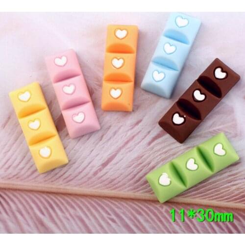 11*30mm 20pcs Kawaii Heart Rectangle Chocolate Food Resin Cabochons DIY Ornament Accessories Material Embellishment Scrapbooking