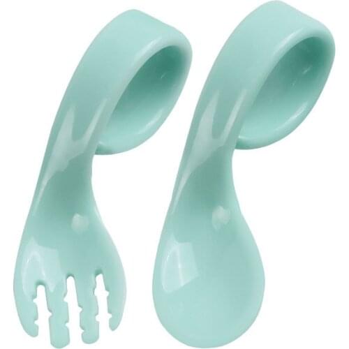 2Pcs/Set Baby Twist Fork Spoon Suit Infant Training Spoon Curved Portable Tableware Sets Patchwork Solid Color Antislip Utensils