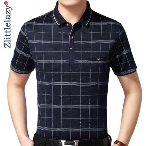 2020 Summer Short Sleeve Polo Tee Shirt Men Casual Pocket Plaid Mens Clothing Polos Shirts Mens Fashion Slim Fit Poloshirt 4234
