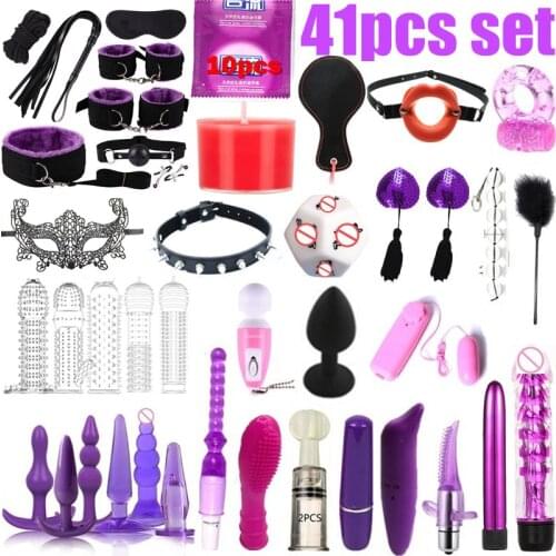 41pcs set Toys for Adults Sex Products bdsm Sex Bondage Set Handcuffs Dildo Vibrator Whip Erotic Adult Game Sex Toys for Women