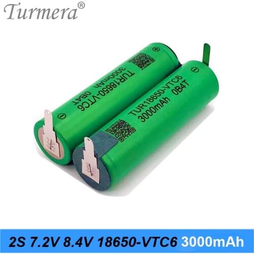 TUR18650VTC6 3000mAh Battery 30A 2S 7.2V 8.4V VTC6 Battery Pack for 7.4V Screwdriver Battery Customize or Air Drone Use Turmera