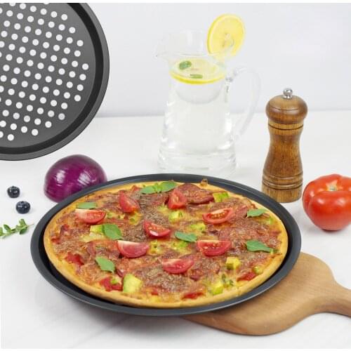 Pizza Non-stick Baking Tray Pan Round Carbon steel Design Heat-resistant Punching Utensils Baking Tools Kitchen Gadget