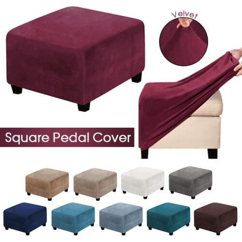 Velvet Square Ottoman Slipcovers Fit Square Chair Footrest Washable Removable Sofa Covers Elastic Footstool Protector Covers
