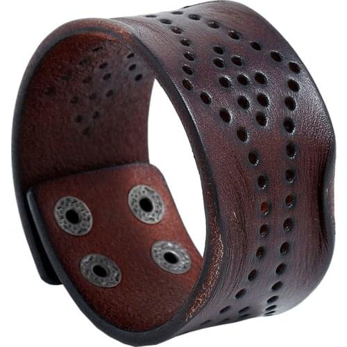 Fashion Men Genuine Leather Bracelet Wide Wrap Cuff Bangle Punk Wristband Jewelry Gift Men Women Pulsera Hombre