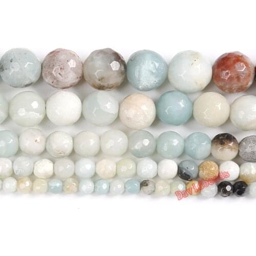Fctory Price Natural Stone Faceted Mixed Amazonite Round Loose Beads 16" Strand 4 6 8 10 12 MM Pick Size For Jewelry Diy
